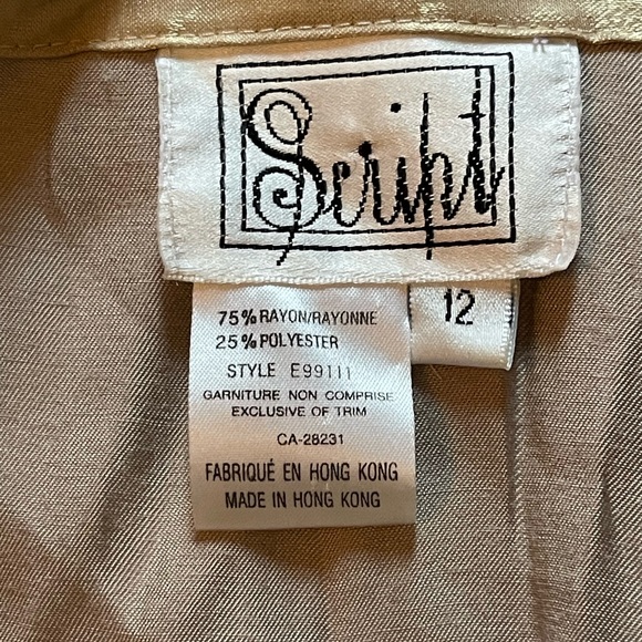 Vintage Script Beige Gold Button Up Crinkle Shirt Size 12 - Picture 7 of 11